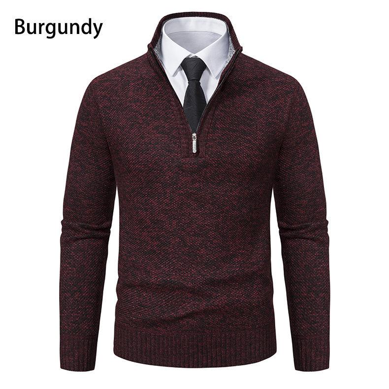Autumn Men Thick Warm Knitted Pullover Solid Long Sleeve Turtleneck Sweaters Half Zip Warm Fleece Winter Coat Comfy Clothing