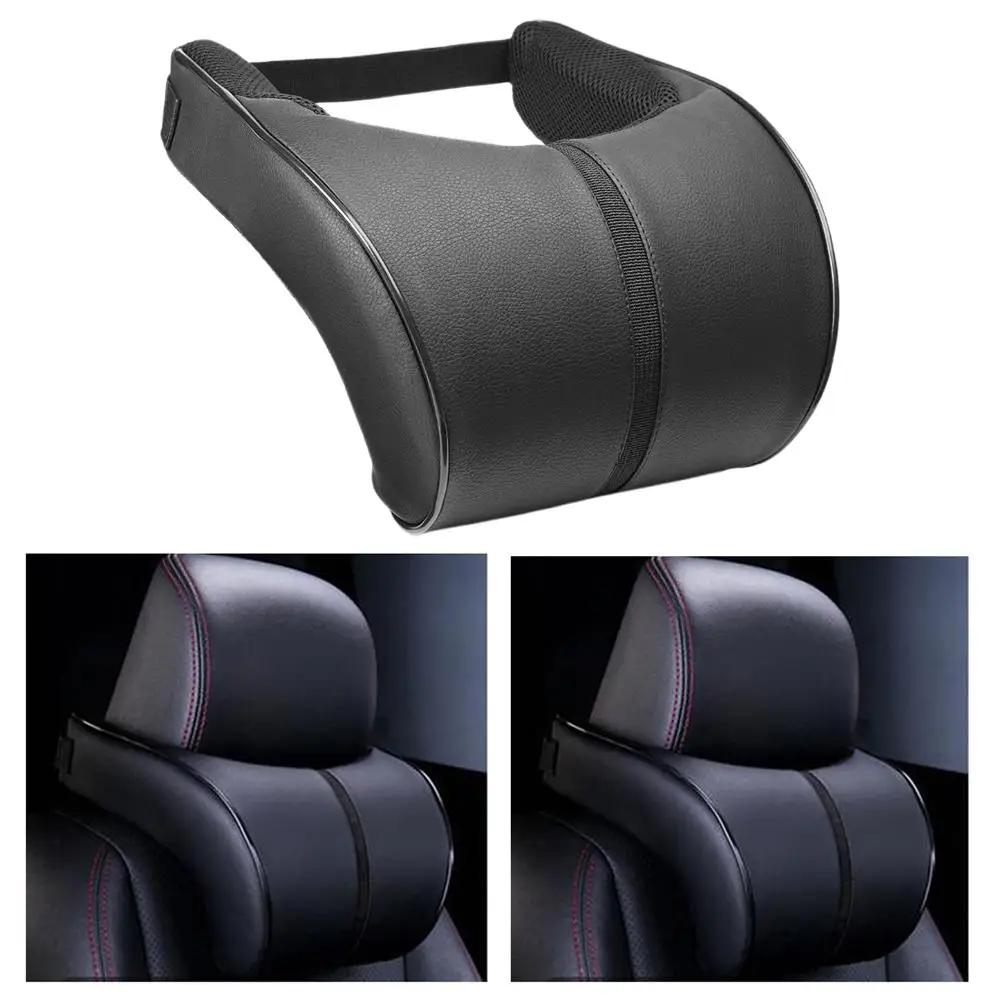 Leather Memory Foam Car Neck Pillow, Ergonomic Headrest Massage Cushion for Seat, Travel Head Support Car Accessories