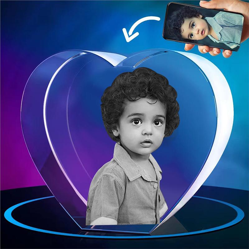 LED Heart-Shaped 3D Crystal Photo Engraving - DIY Laser Engraved White Crystal