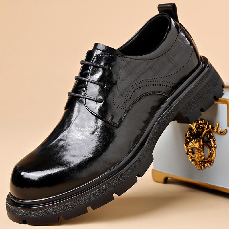

Мужские деловые туфли из коровьей кожи на британской платформе, весна-осень, дизайнерские мужские туфли-броги, модные легкие свадебные туфли для мужчин 43 чёрный