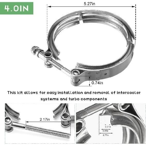 4 Inch V Band Clamp,Male Female 304 Stainless Steel Quick Release Flange Exhaust Clamp, V-Band For Pickup Truck Turbo Downpipe Exchange Exhaust