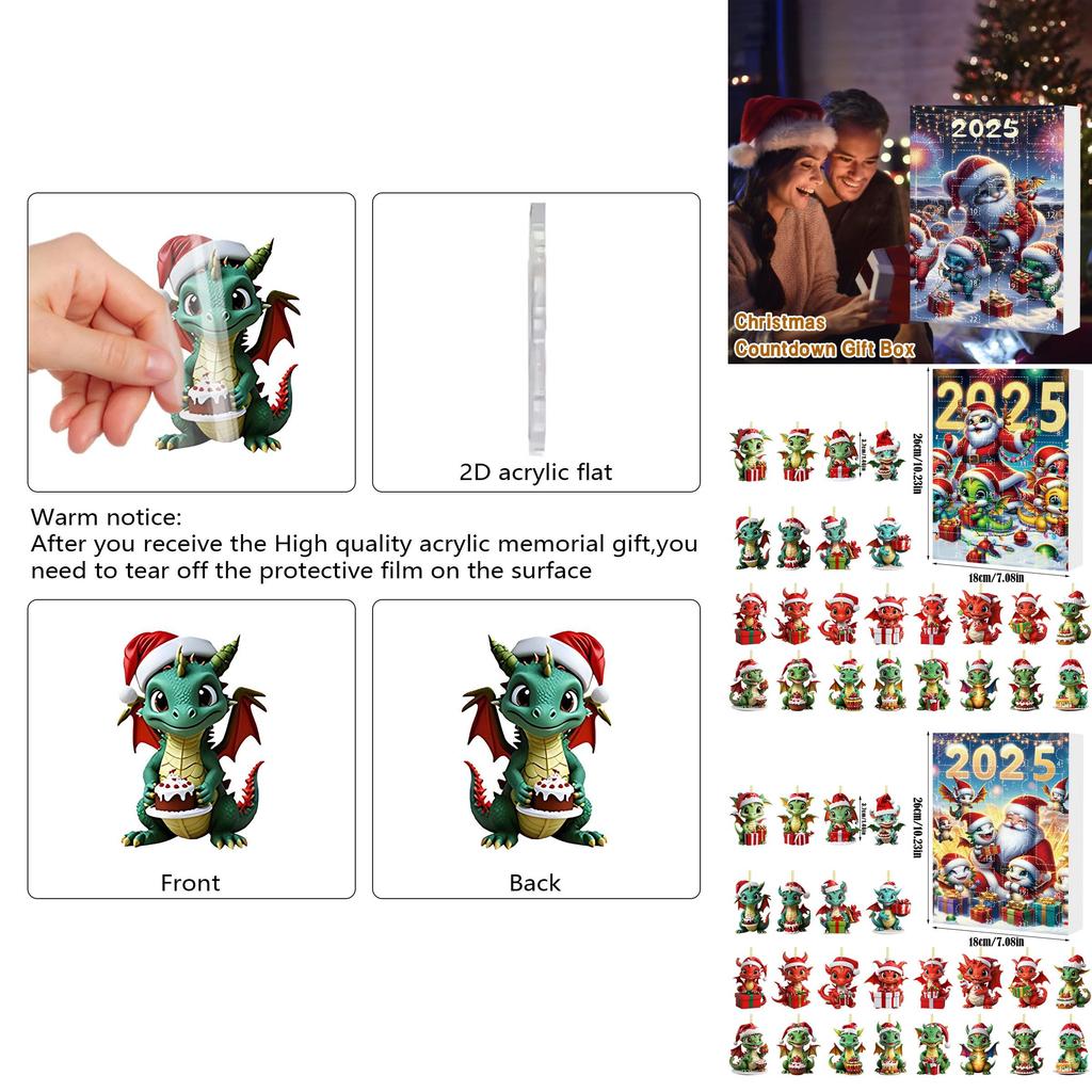 Christmas Countdown Calendar With Dragon Baby Flat Ornaments For Holiday Decor