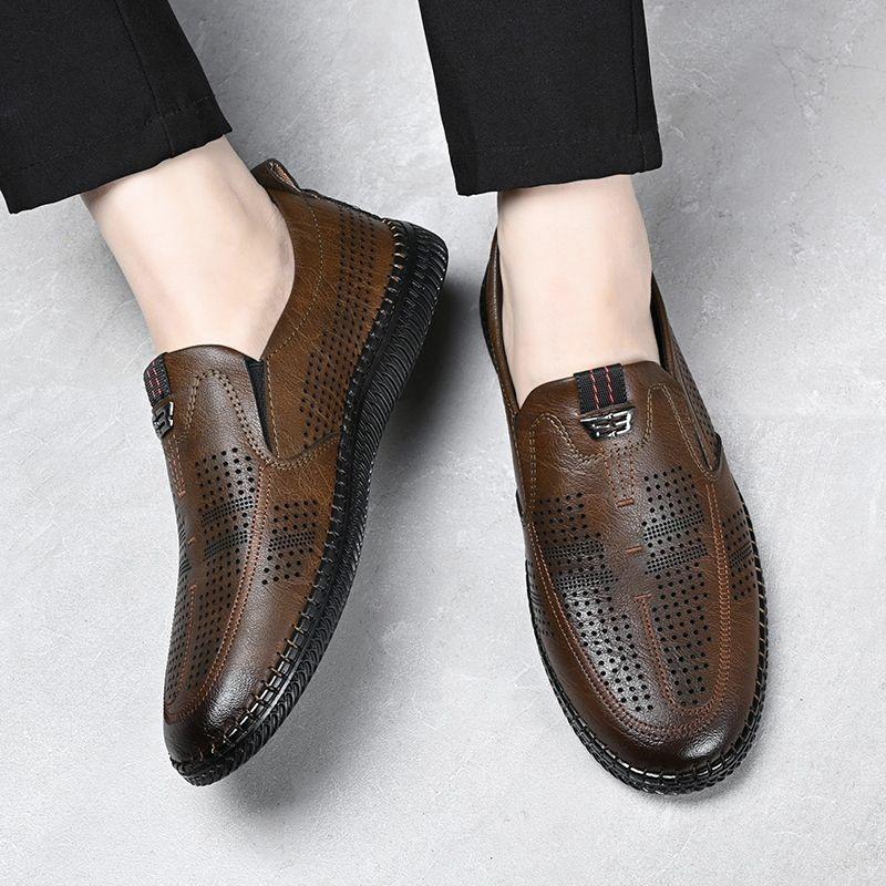 Leather shoes men's shoes summer breathable sandals men's soft-soled hollowed-out shoes