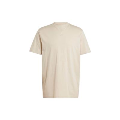 All Season Tee With Solid Color Logo Round Neck Short Sleeve Men Tops Magic-Beige IL9019