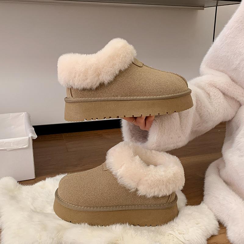 Trendy thick-soled one-pedal fluffy snow boots women's new winter velvet thickened warm outer cotton shoes