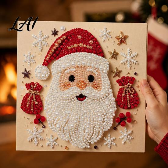 Handmade Christmas Gift for Kids DIY Faux Pearl Painting Art Kit Cute 3D Beads Decompression Craft Family Adults Beginner Holiday Gem Kit Home Wall