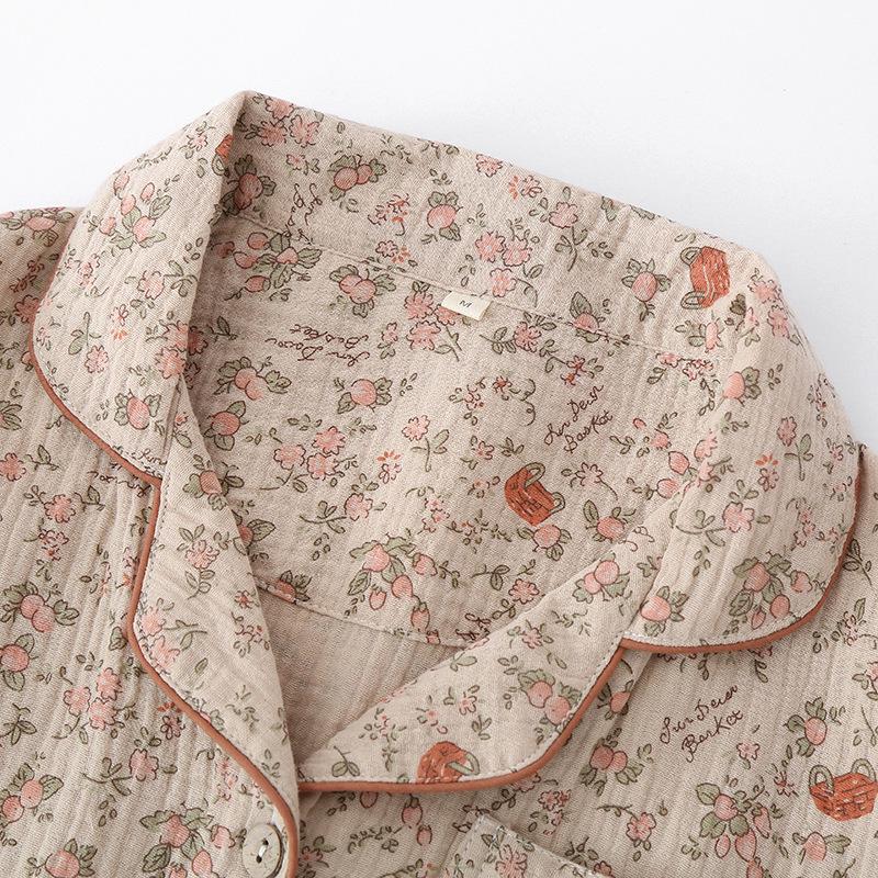 Women's Summer Cotton Crepe Pajama Set - Short-Sleeved Lapel Top, Trousers & Shorts