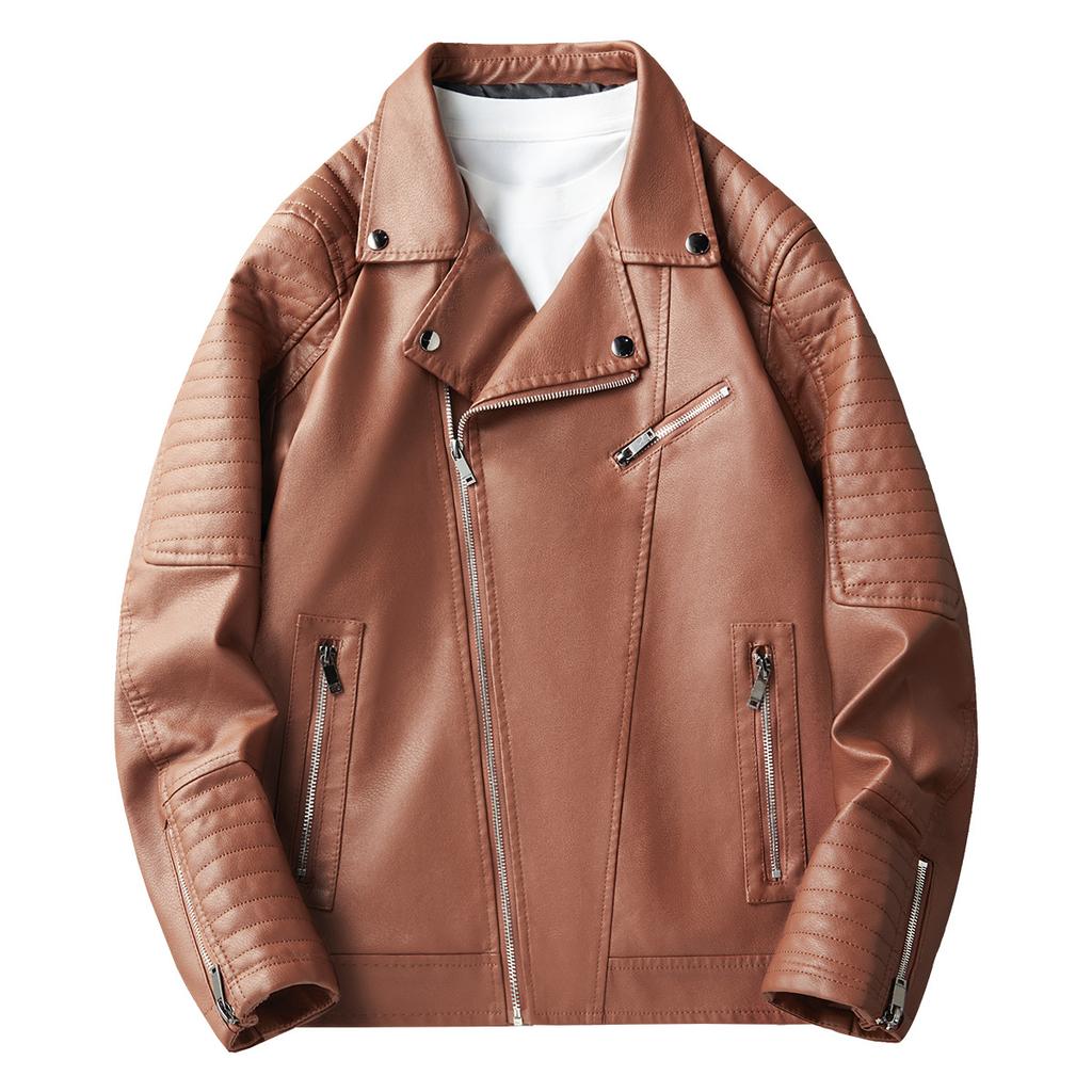 High-end locomotive clothing spring and autumn new leather jacket men's fashion trendy brand locomotive leather jacket youth handsome jacket