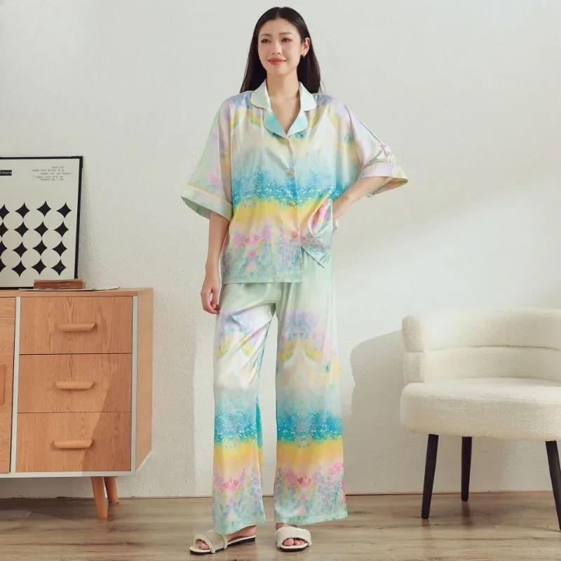 

Женские осенние брюки со средним рукавом и цветным принтом в виде пижамы для верхней одежды, предметы интерьера высокого класса XXXL