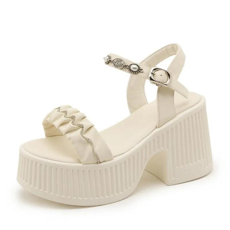 Fashion High Quality 10CM Microfiber Leather Peep Toe Shoes Bling Rhinestone Platform Wedge Summer Fashion Slippers Women Sandals Pumps