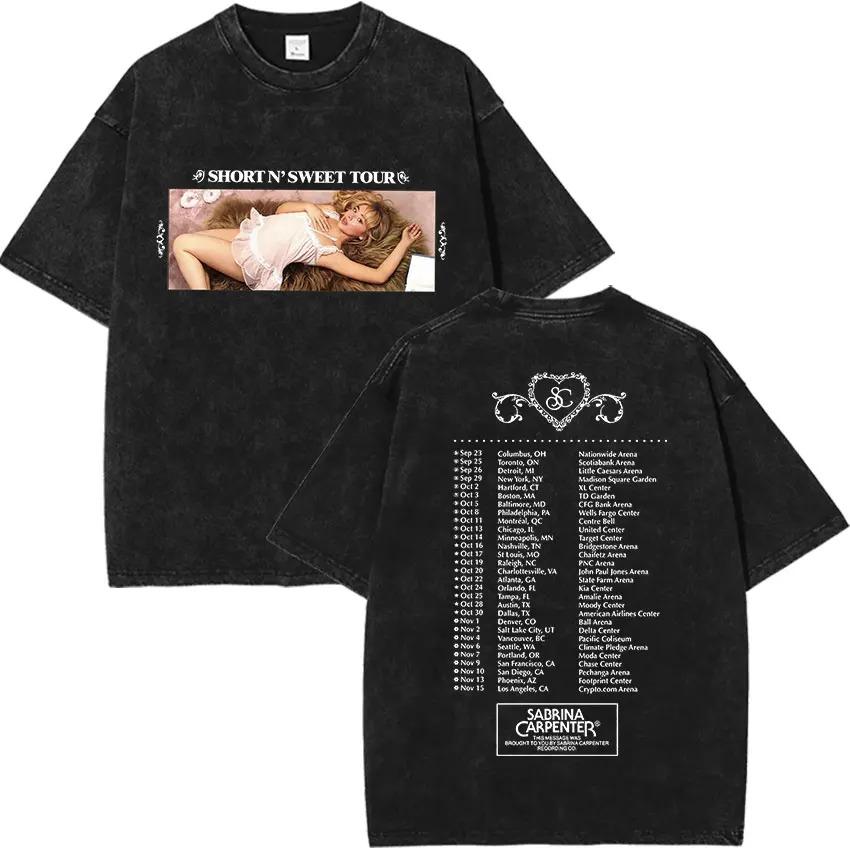 

2026 Винтажная стираная футболка Sabrina Carpenter Short N Sweet Album Мужская Женская Летняя Повседневная Оверсайз Футболка Y2k Одежда в стиле Харадзюку Футболки L бежевый