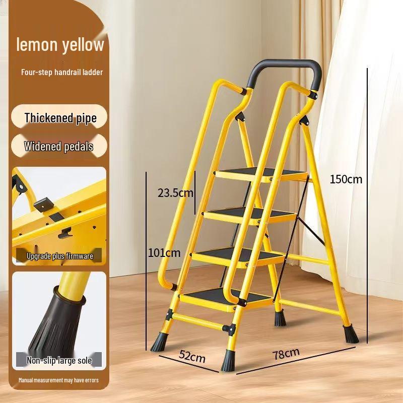 Extra Wide Folding Ladder with Handrails - Portable Indoor Step Ladder for Elderly
