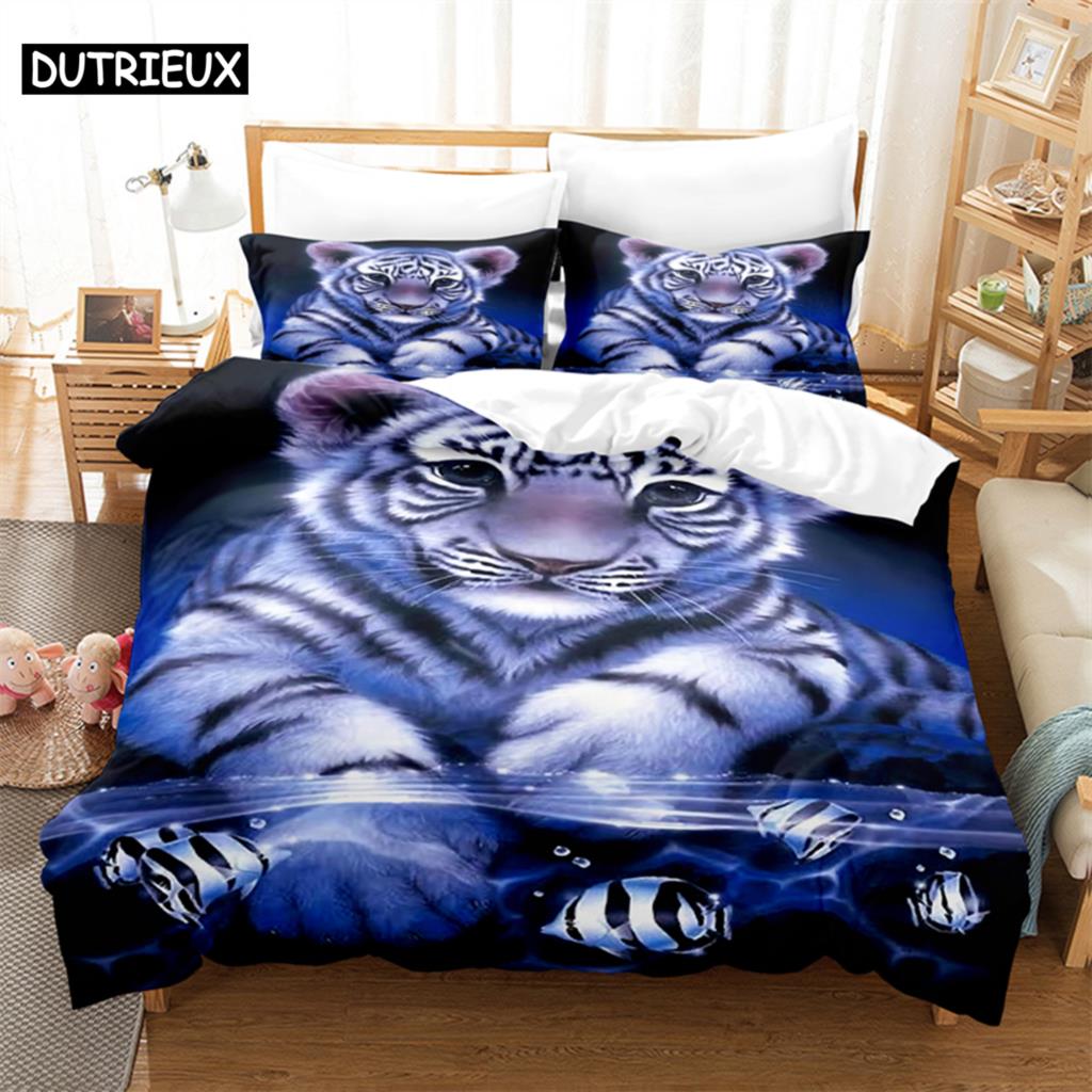 3D Digital Printing Fashion Design Ferocious Animals Beding Set, Quen Sized Dimensions Soft with Soft Fabric Duvet Cover Set
