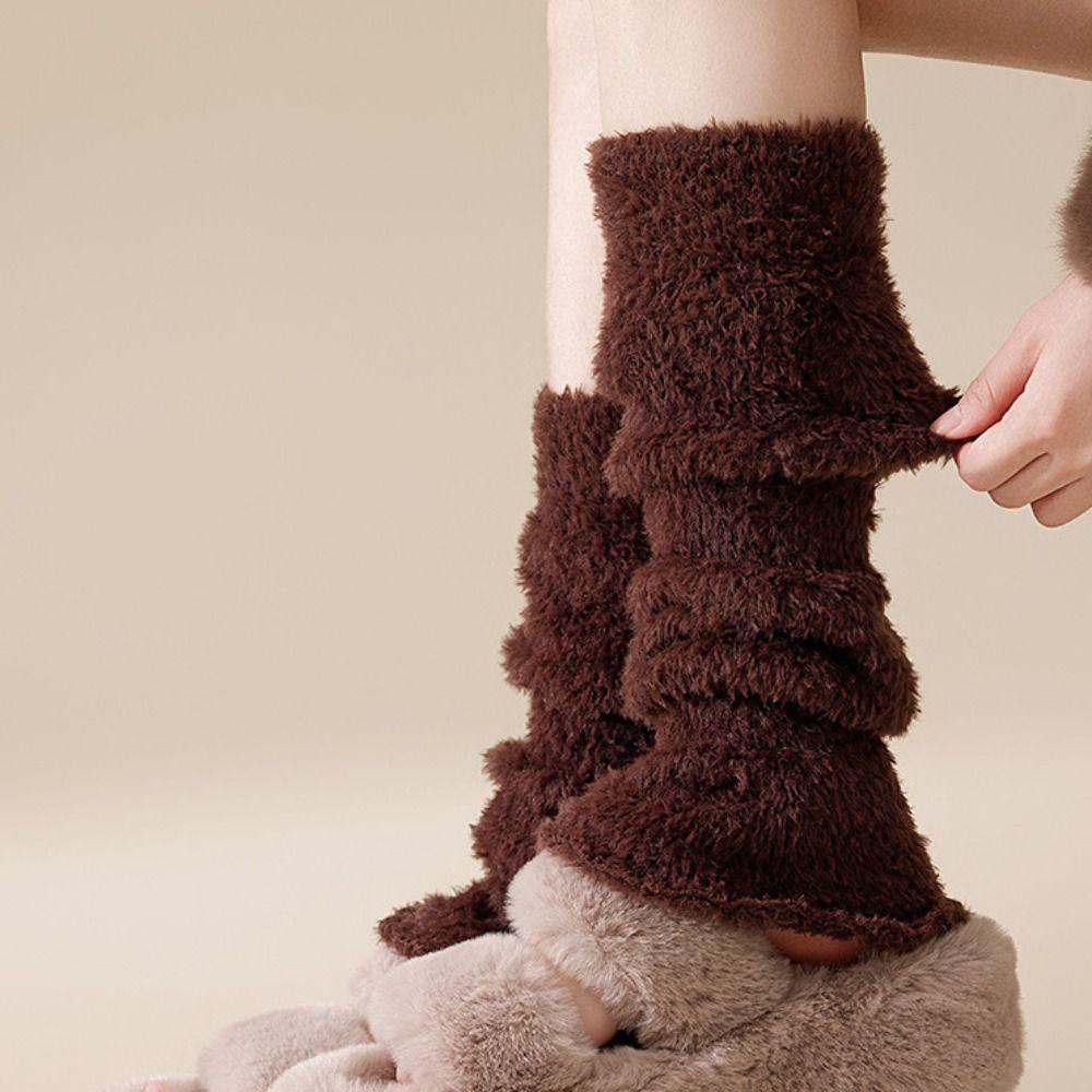 Elastic Coral Fleece Foot Cover Sweet Mid-tube Socks Trendy Women's Leg Warmers  Autumn/Winter