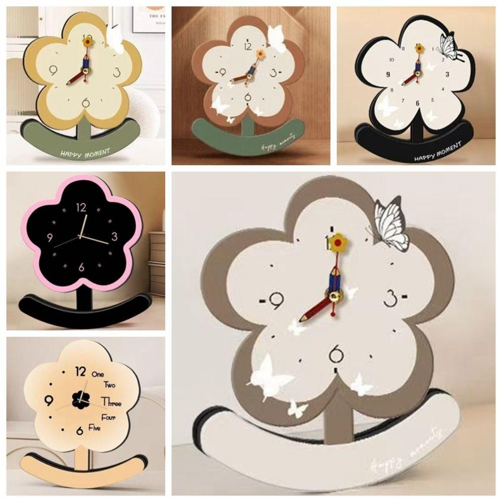 Wooden Silent Pendulum Clock Elegant Desk Clock Charming Small Flower Clock Office