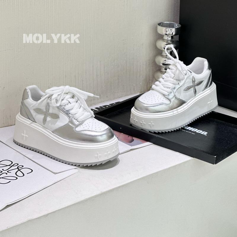 Platform white shoes women's leather spring and autumn new versatile breathable height-increasing muffin sneakers small man