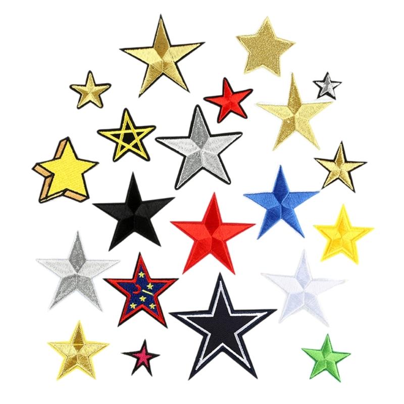 

21 Pcs Embroidered Patches Five-Pointed Star Sewing Patches Iron On Patches Applique Patches Sewing Patches for Clothes 1