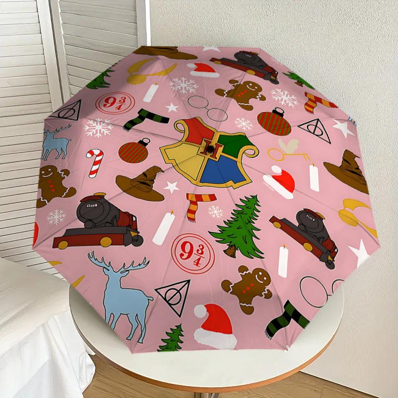 1PC Christmas Harry Potter Umbrella-8-Rib Reinforced, Automatic Open, Lightweight & Durable, Cute Fashion Accessory for Outdoor, D2675