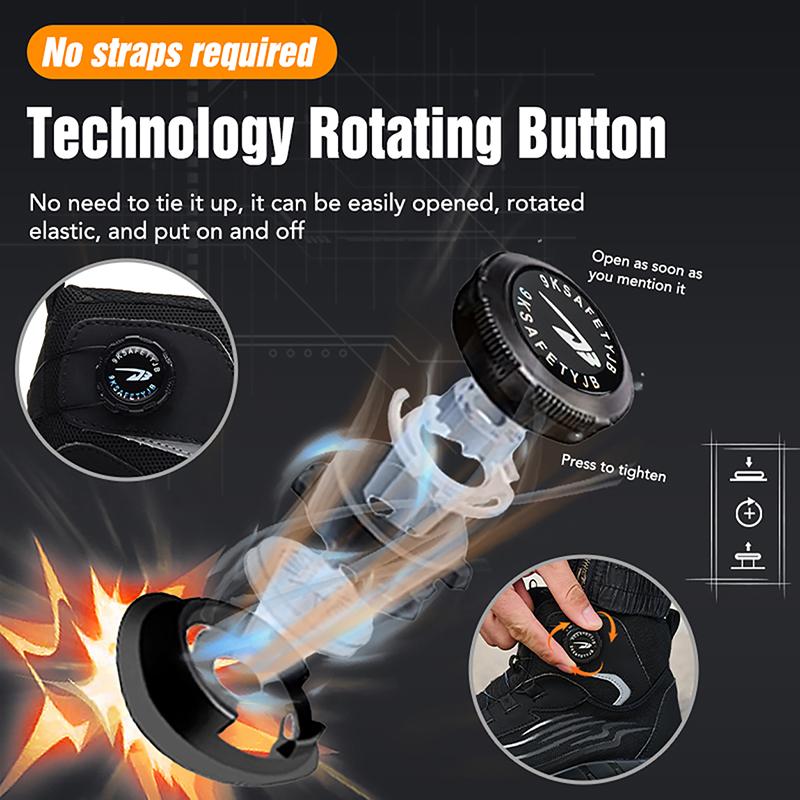 High-top Rotating Button New Safety Shoes Men Anti-smash Anti-puncture Work Shoes Fashion Men Sport Shoes Security Protective Boots Men