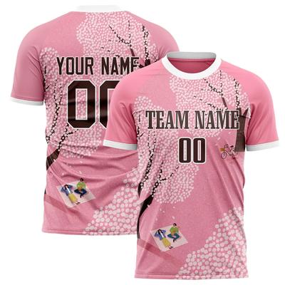 Aangepast Teamnaam Nummer Naam Voetbal T-shirt Gepersonaliseerd DIY Ronde Hals Roze Sport T-shirt Los Sneldrogend Teamuniformen