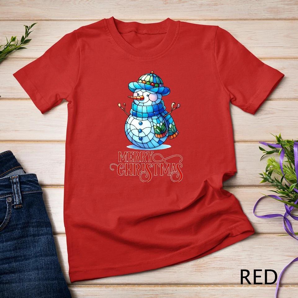 Cute Stained Glass Snowman Christmas Graphic Tee Funny Christmas Unisex T-shirt 8 L