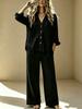 European and American casual suit women's loose and thin V-neck cardigan top + straight wide-leg pants two-piece set