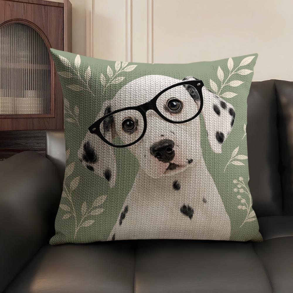 Dalmatian Dog With Glasses Cushion Cover Linen Organic Fabric DoubleSided Printing Sofa Breathable Home Decor Gift Pillow Case
