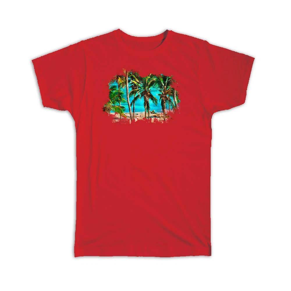 Gift T-Shirt : Watercolor Scenary Tropical Palms Frame S