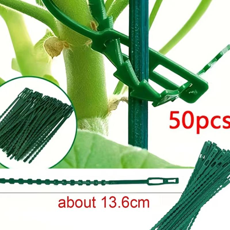 

50 шт. регулируемые пластиковые кабельные стяжки для растений, многоразовые кабельные стяжки для садового дерева, поддержка скалолазания, зажим для стебля томата 50pcs зелёный