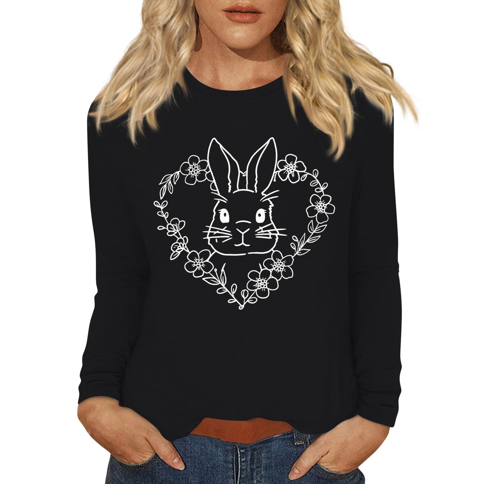 

Рубашки с длинным рукавом для женщин Пасхальный карнавал Графический принт Футболки Блузки Повседневные базовые топы Пуловеры L чёрный