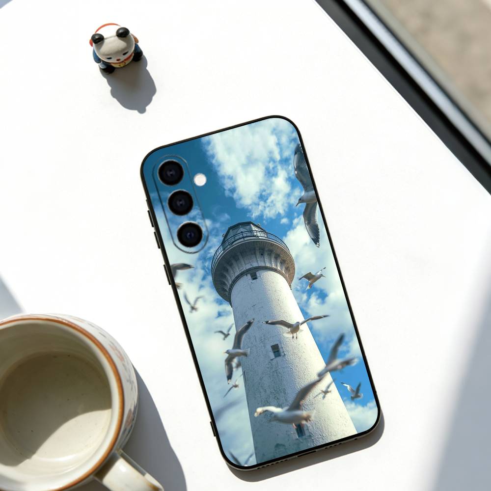 Abstract Lighthouse  Phone Case Black Silicone Soft For Samsung Galaxy A73,A72,A71,A70,A53,A52,A51