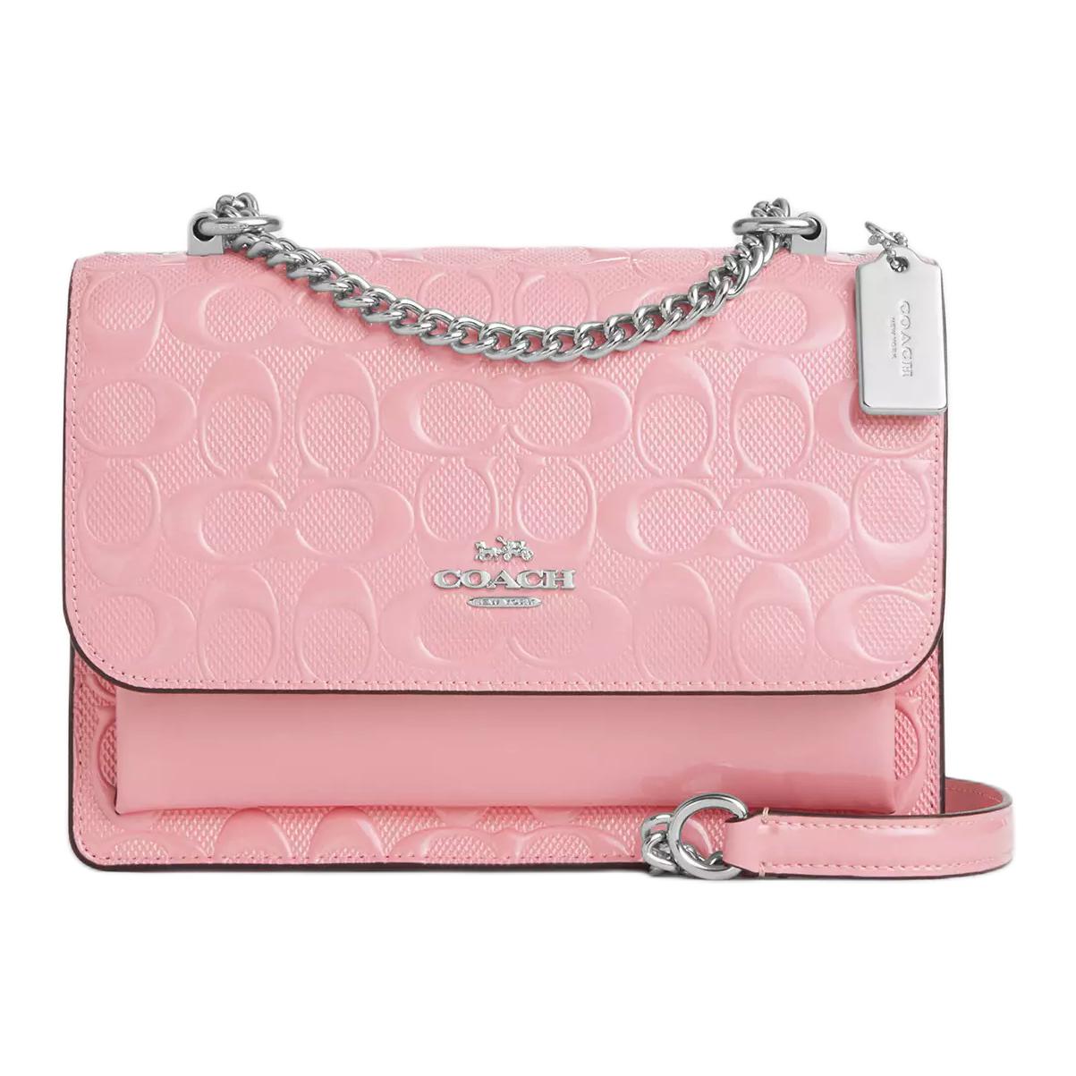 

Coach Klare 22 Two-Way Adjustable Shoulder Strap Snap Closure Pearlized Patent Leather And Smooth Leather Small Crossbody Bag CDA97-SVPK Basic Set (Bag+Dust Bag)