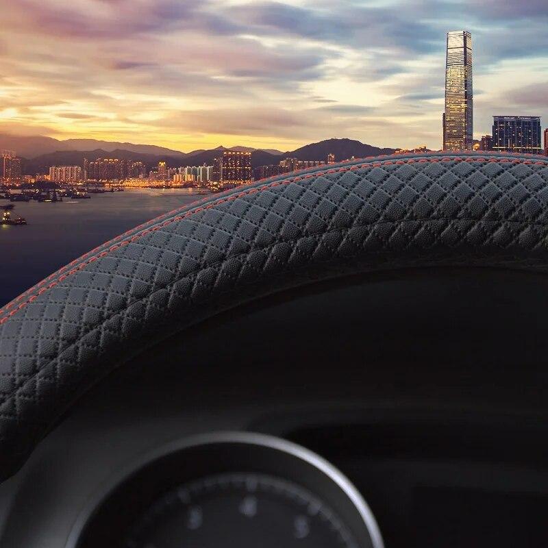 Car Steering-wheel 37cm-38cm Leather Hand-stitched PU Leather Dermay Car Steering Wheel Cover Fit For Most Cars Styling