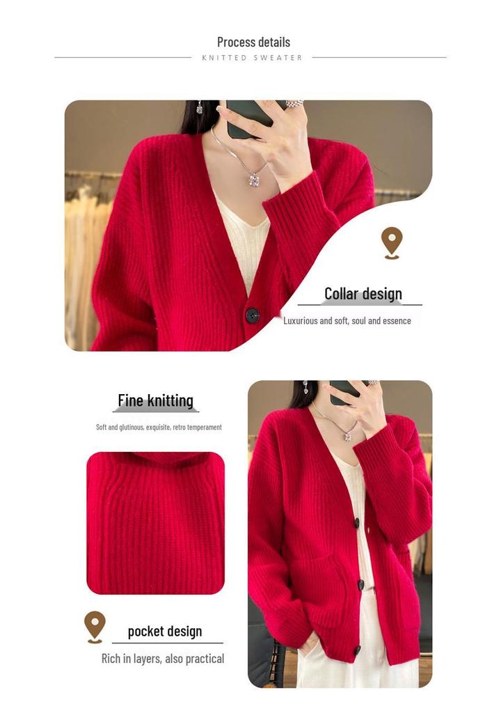 European Women's Winter Sweater - 100% Pure Wool Cardigan, Cashmere Knitwear, Short Coat
