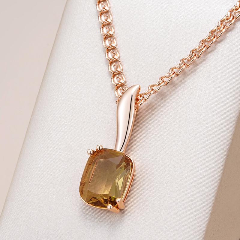 Square Brown Natural Zircon Pendant Necklace For Women Simple  Rose Gold Color High Quality Bride Wedding Jewelry