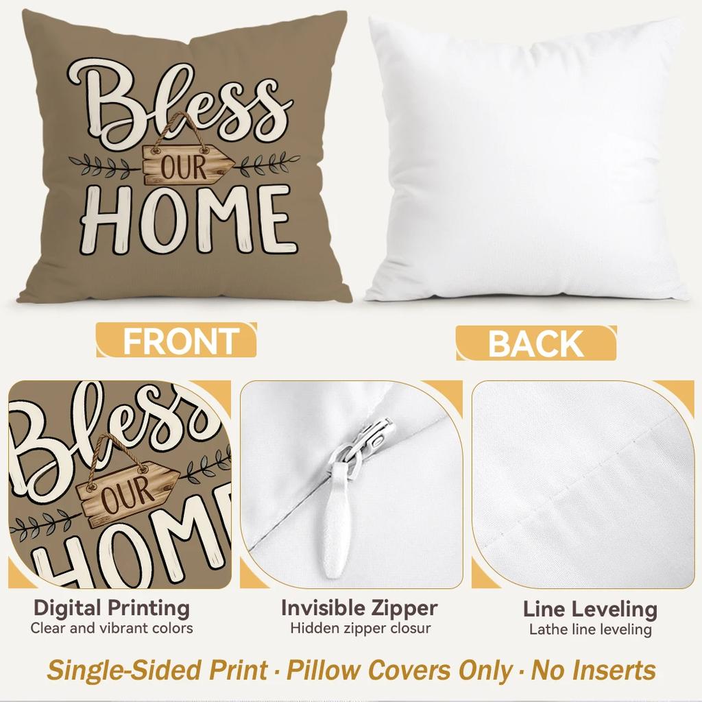 1pcs/4pcs Bless Home Farmhouse Cushions Pillowcase Polyester Cushion Cover Throw Pillow Pillowcover Home Car Sofa Decor