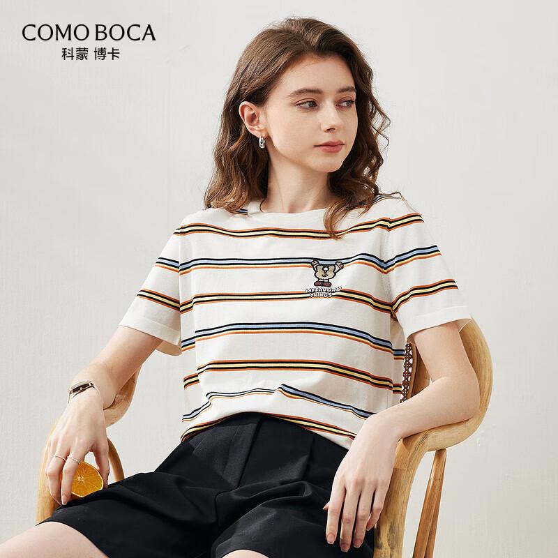 Kemengboka Women s Spring/Summer Mulberry Silk Blend Striped Short Sleeve Knit Top M