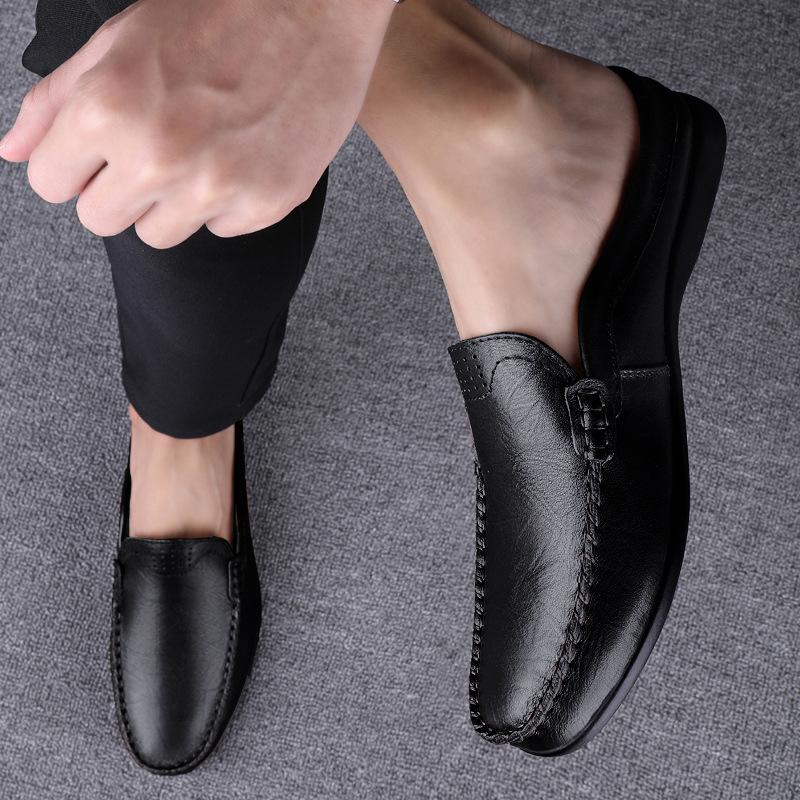 

Men s shoes 2025 summer new men s daily convenient wear with one pedal lazy shoes waterproof stepping heel casual leather shoes 37