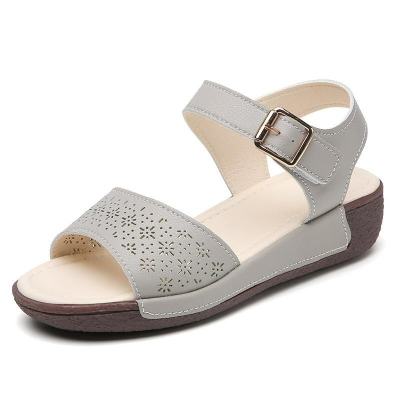 Thick-soled Sandals Women's Summer Casual Imitation Cowhide Wedge-heeled Mother Sandals One-word Velcro Roman Sandals