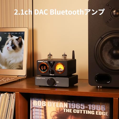 AIYIMA T9 PRO 200W Bluetooth 5.2 Röhrenverstärker, Klasse D HiFi Digitalverstärker, 2.0/2.1ch Röhren-Leistungsverstärker mit VU-Meter, Bass und