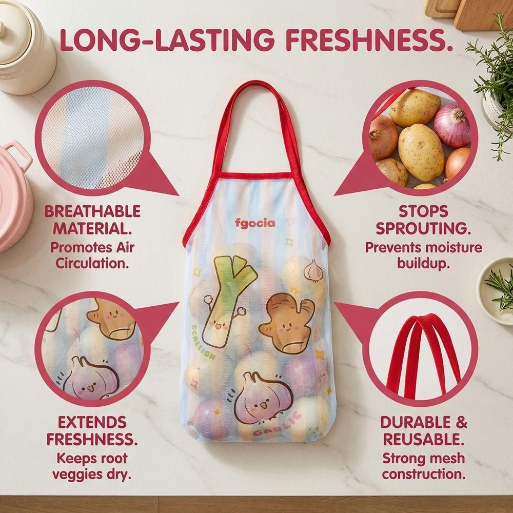 Breathable Kitchen Hanging Bag Cartoon Storage Mesh Bag  Ginger Garlic Potatoes Onions