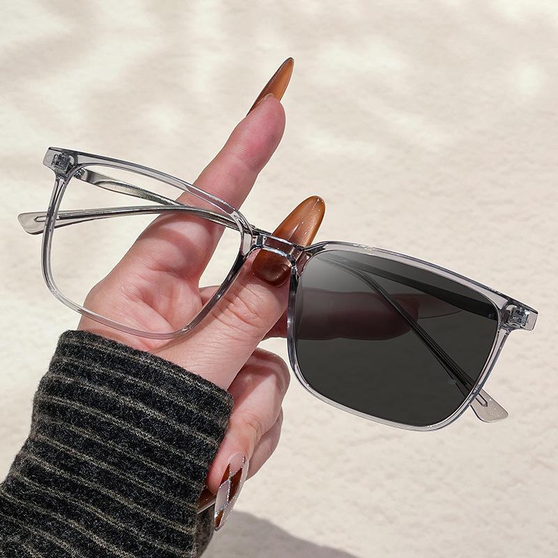 Unisex Photochromic Square Glasses Frame with Anti-Blue Light Plano Lenses