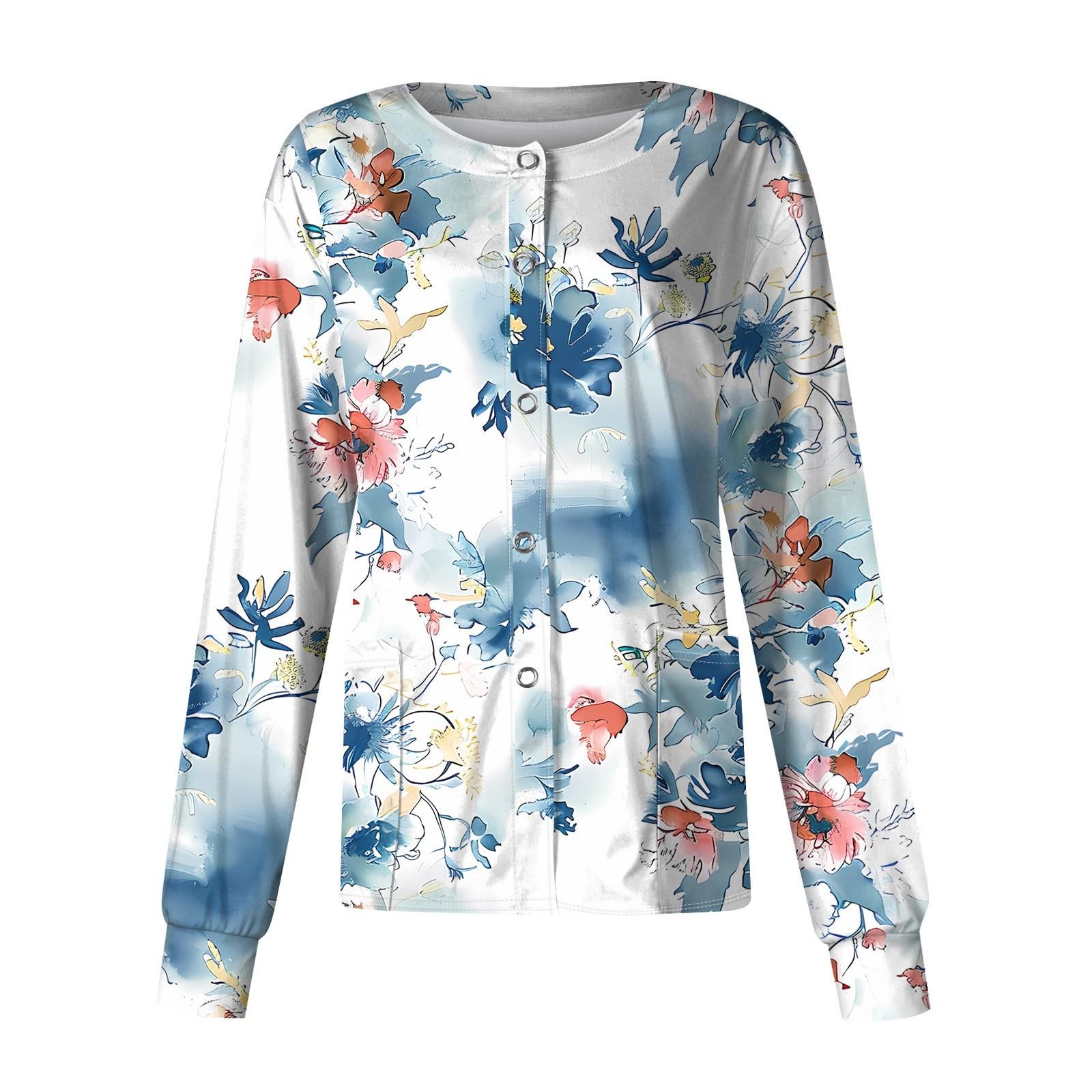 

Женский повседневный однобортный однобортный защитная одежда с длинными рукавами и цветочным принтом, кардиган, топ XL небесно-голубой