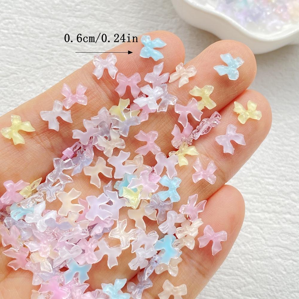 200Pcs Cute Mini Cartoon Colorful Bow Nail Art Resin Designer Charms DIY Craft For Nail 3D Decorations Jewelry