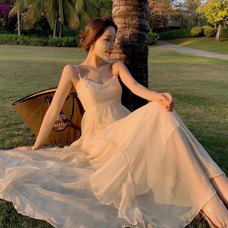 Summer Vacation Suspender Ruffle Dress Slim Yunnan Travel Mori Fairy Skirt Sanya Beach Skirt