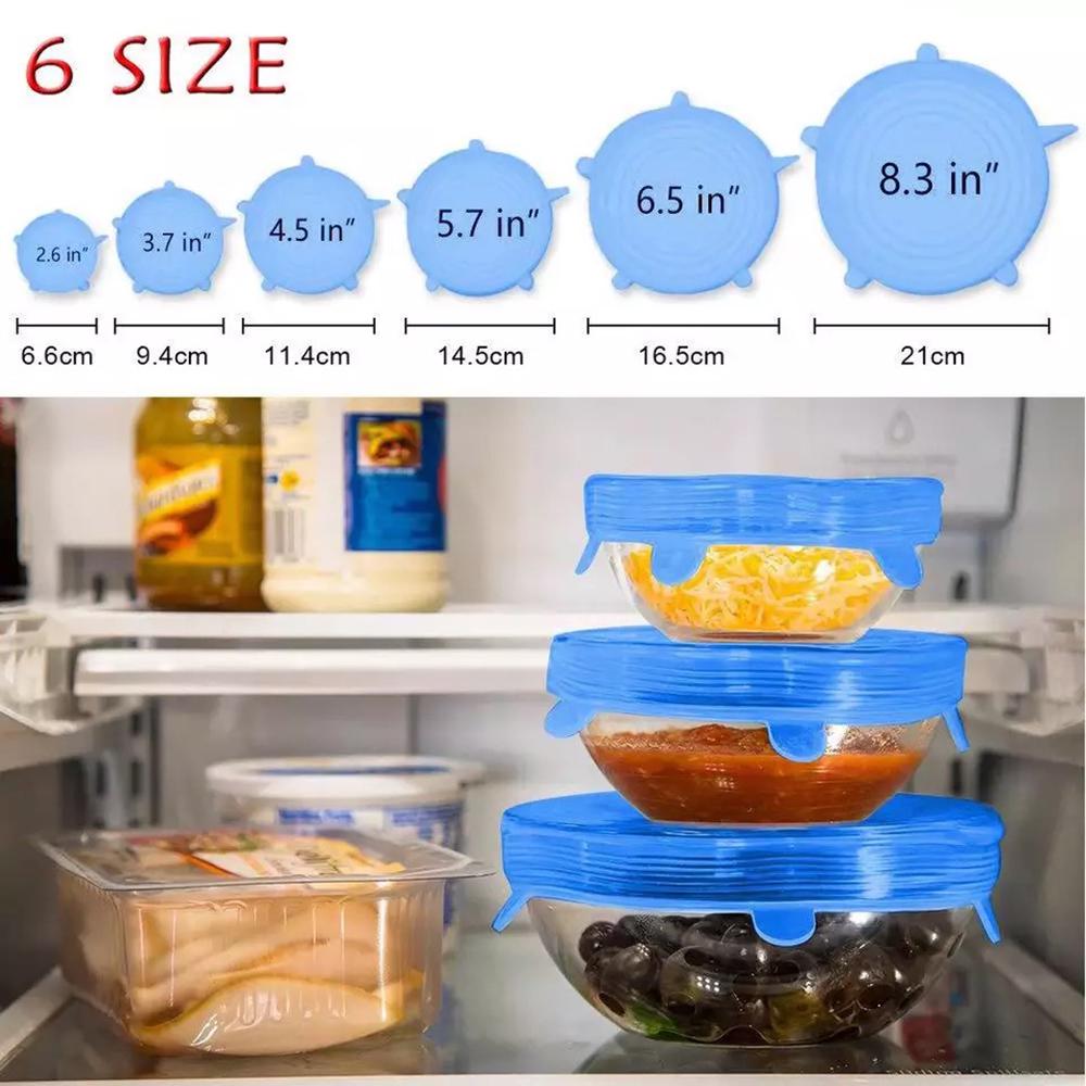 6Pcs Reusable Silicone Stretch Lids Wrap Bowl Seal Cover Kitchen Food Storage