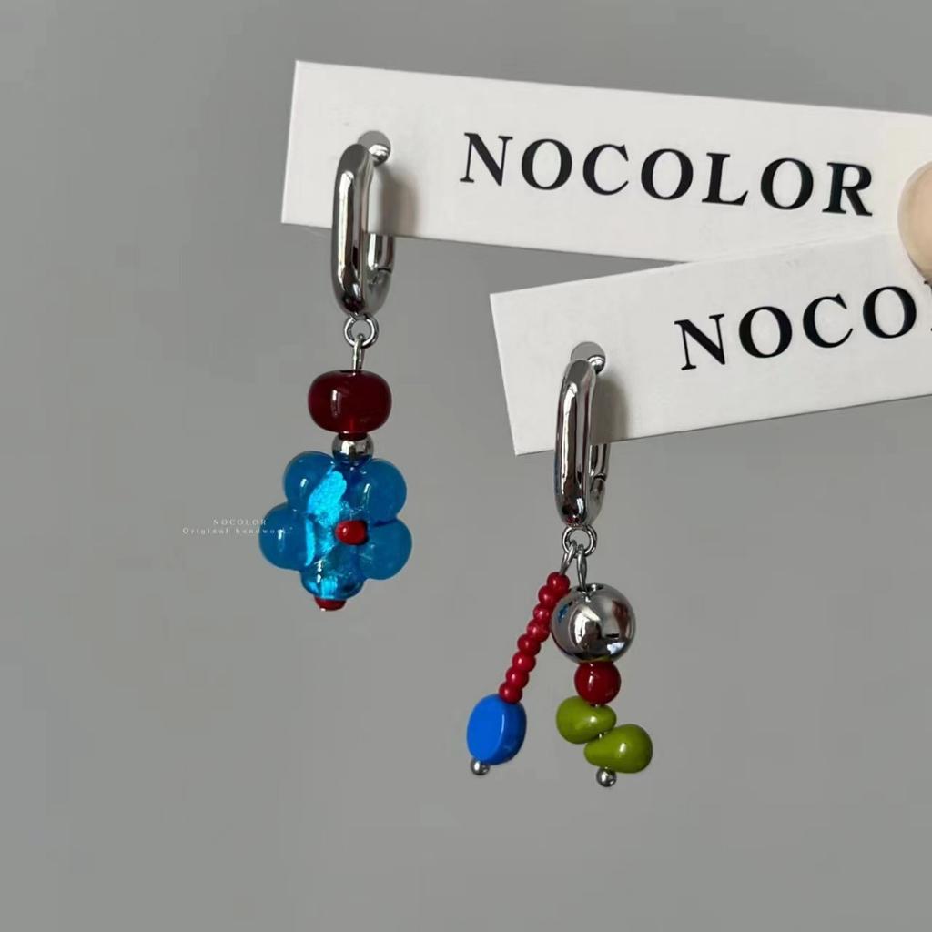 Retro Beaded Asymmetrical Small Fish Flower Ear Buckle Design Sense Temperament Niche Simple Unique Ear Buckle Women