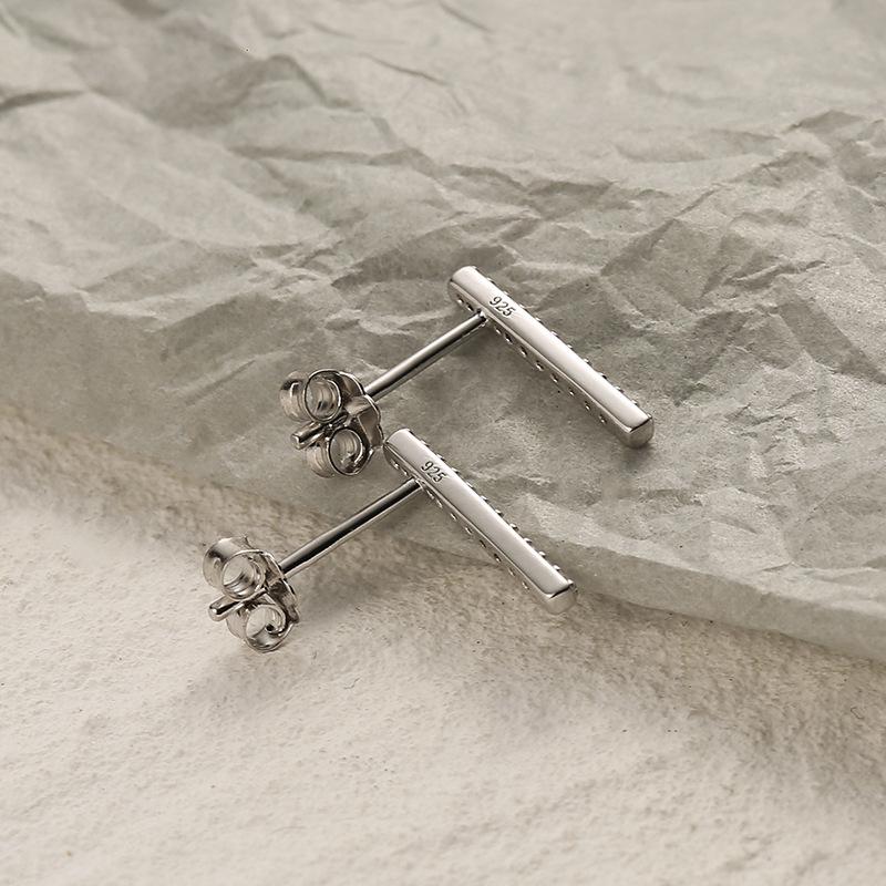 S925 Sterling Silver Zirconia Row Diamond Stud Earrings