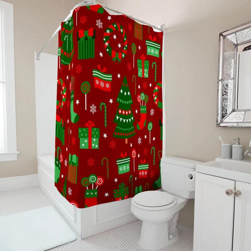 TU Festive Christmas Shower Curtain Reindeer Snowflakes Holiday Bathroom Decor Waterproof Fabric Xmas Home Decor Gift