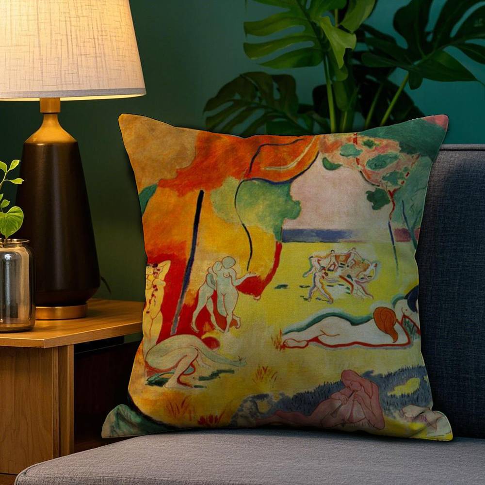 H-Henri M-Matisse Painting Pillow Case Home Double-Sided Printing Short Plush Colorfast Microfiber Cushion Cover
